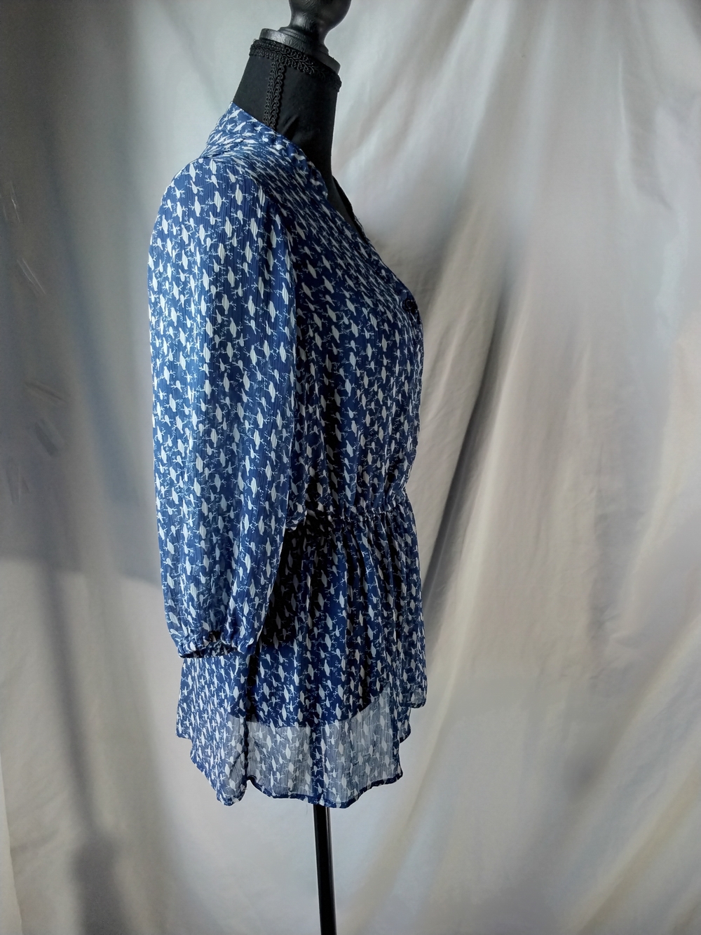 Mossimo Supply Co. Blue Printed Button-Front Tie-Waist Tunic - Picture 5 of 12